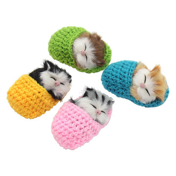 Coolayoung Plush Sleeping Cat Doll Toy - 4Pcs Mini Kittens in Slippers with Meow Sounds, 3.5x2.3x1.5 inches, Multicoloured