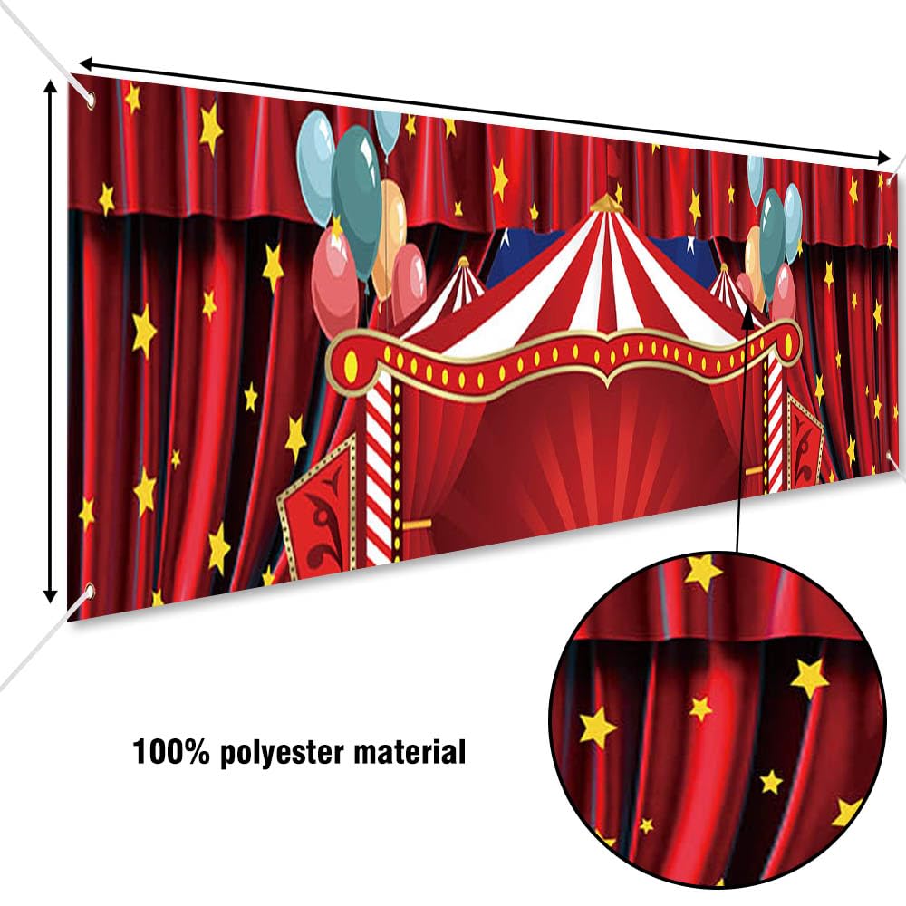 Dotooma 118 X 20 Inches Red Circus Carnival Yard Banner Sign Red Tent Star Balloon Banner Children Circus Theme Birthday Party C