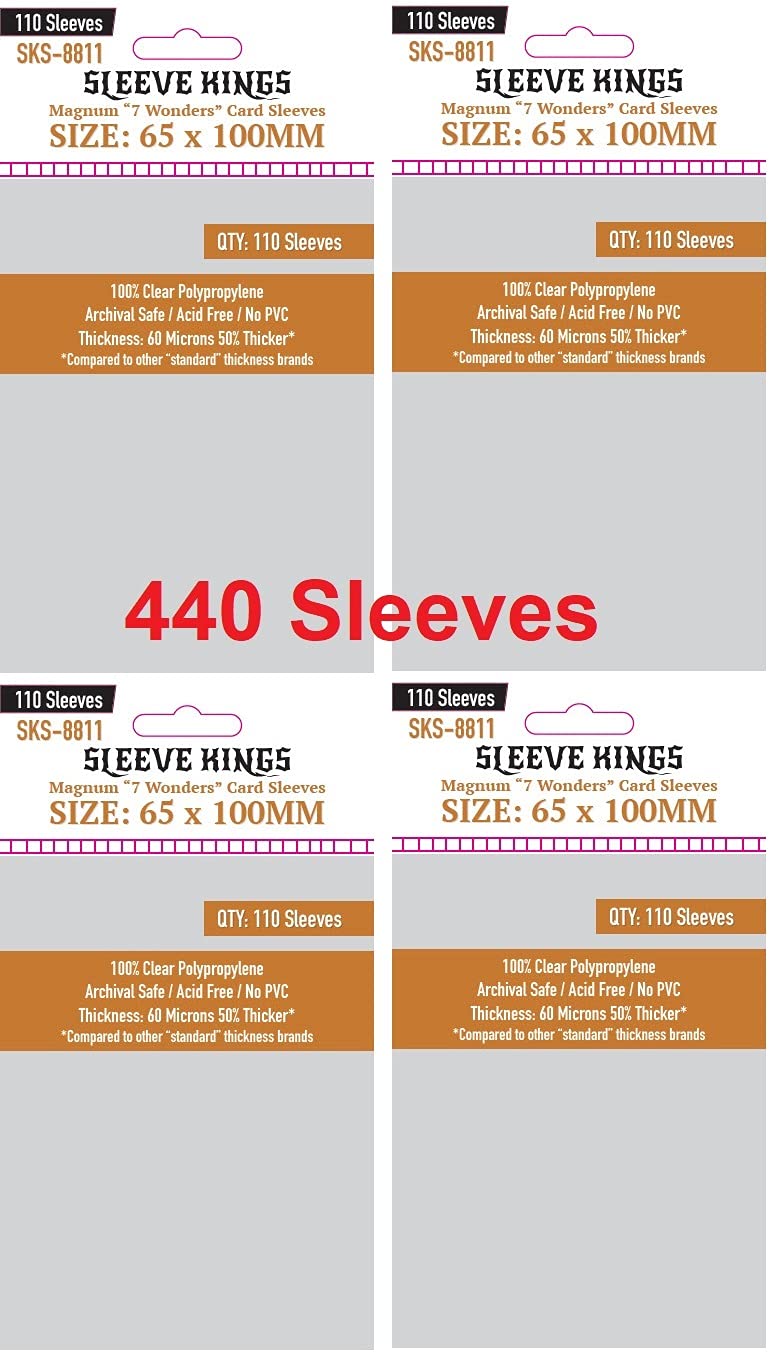 Sleeve Kings Magnum ''7 Wonders'' Card Sleeves 65 X 100 Mm (4X110 Pack, 440 Sleeves)