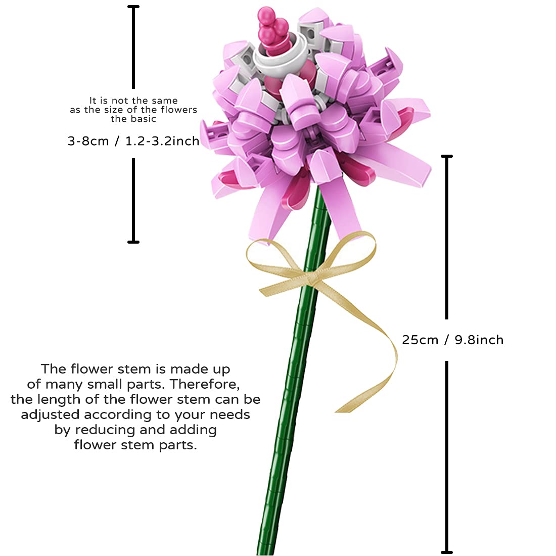 Cihely Flower Bouquet Building Blocks Kits Chrysanthemum Pink 601236-C, Artificial Flowers Building Project To Release Stress An