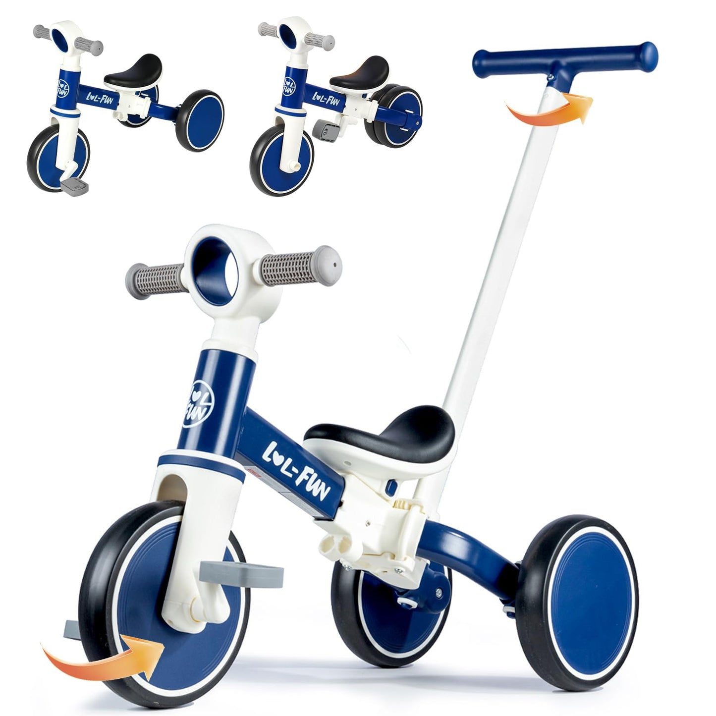 LOL-FUN 5 in 1 Toddler Tricycles for 1-3 Year Olds Boys Girls Toy with Parent Steering Push Handle, Baby Balance Bike 1 Year Old