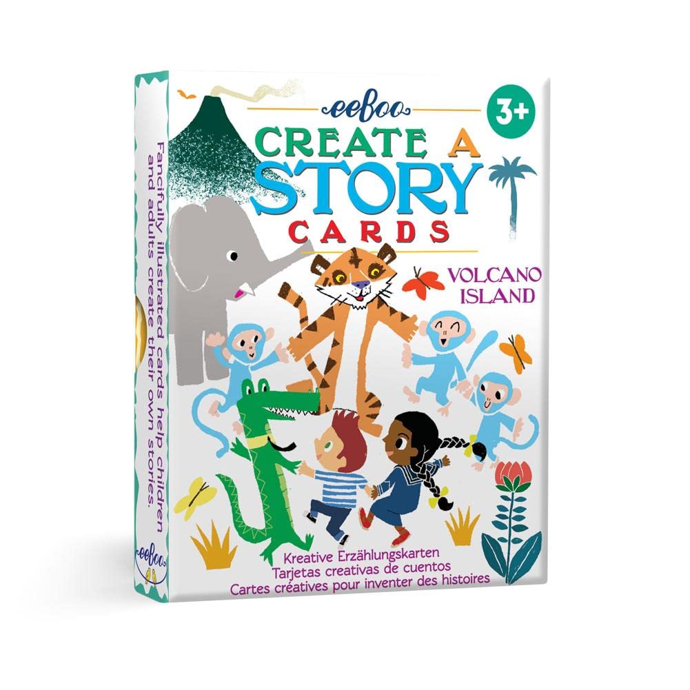 Eeboo: Create A Story Cards, Tell Me A Story, Volcano Island, 36 Cards Included In The Set, Encourages Imagination, Creativity And Story-Telling, For Ages 3 And Up