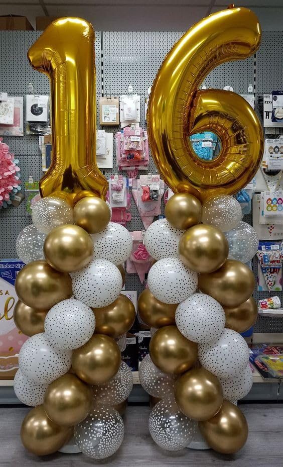 16 Balloon Number, Gold Number 16Th Birthday Balloons 40 Inch, Sweet Sweet 16 Years Old Gold Birthday Decorations For Boys Girls