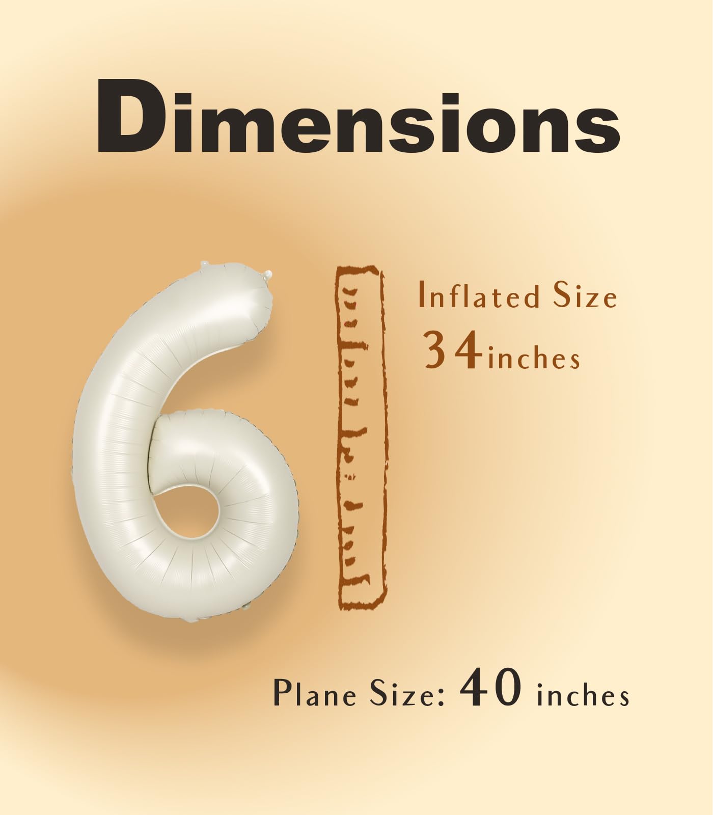 Suwen Cream White 40 Inch Number Balloon 6, Safe Material, Jumbo Mylar Birthday Party Decorations For Boy Or Girl Anniversary Pa