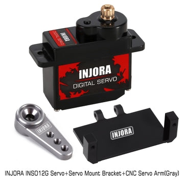 INJORA RC Servo 12g Digital V2 Servo with Metal Mount and 15T Arm for AX24 Axial SCX24 Car Model Upgrade Parts(Grey)
