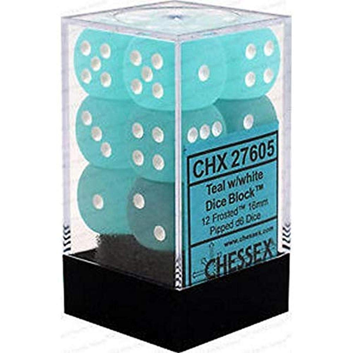 chessex Manufacturing 27605 16 mm Teal With White Numbering D6 Dice Set Of 12