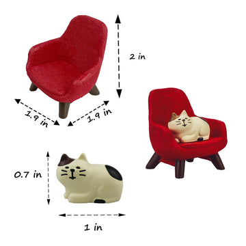 Refintural Miniature Cat Figurines With Small Sofa - Resin Mini Cat Figures, Kitten Miniature Desk Accessories - Perfect Cute Cat Gift For Cat Lovers (Red Sofa)