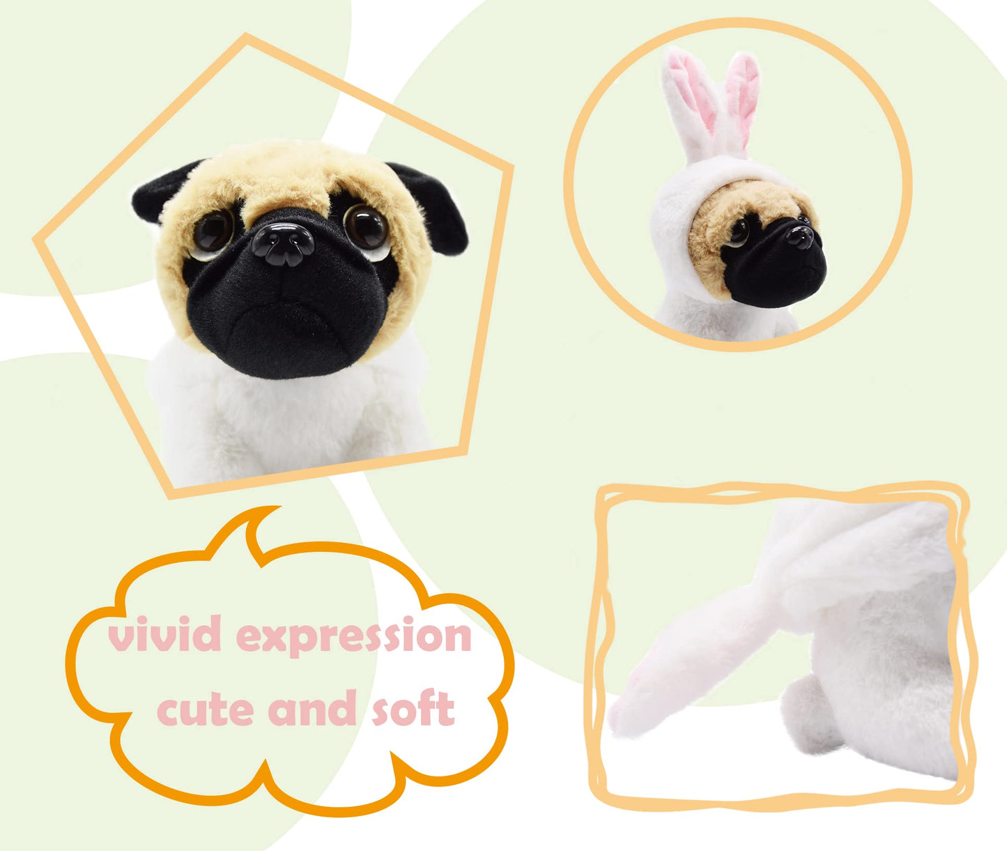 Baboli Cuddly Pug Stuffed Animals Soft Toys With Adorable Bunny Costumes Super Cute Puppy Dog Plush Animal For Easter Basket And