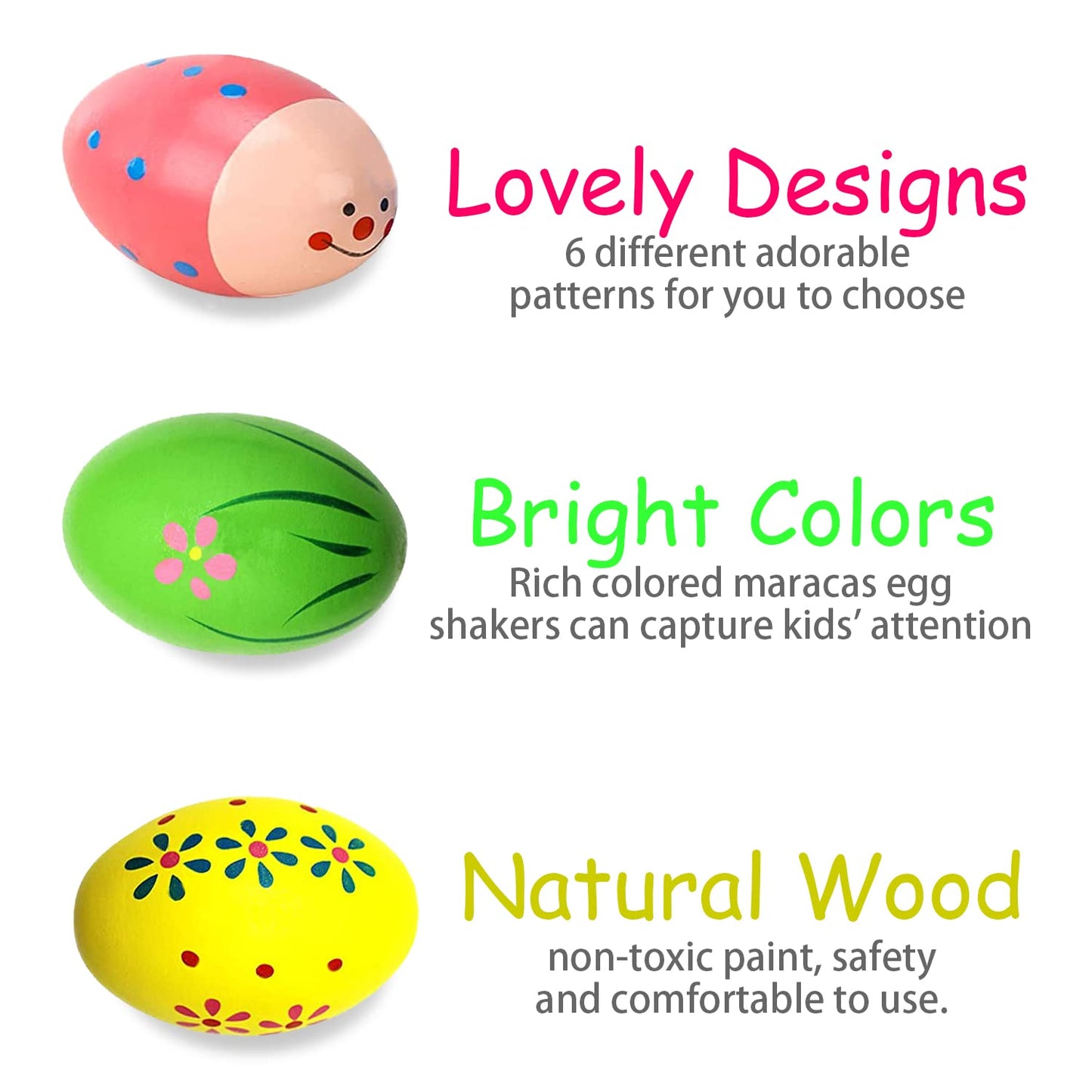 Wooden Easter Egg Shakers Baby Easter Maracas Easter Eggs For Baby Kids Musical Instruments Early Learning Toys, 6 Pcs