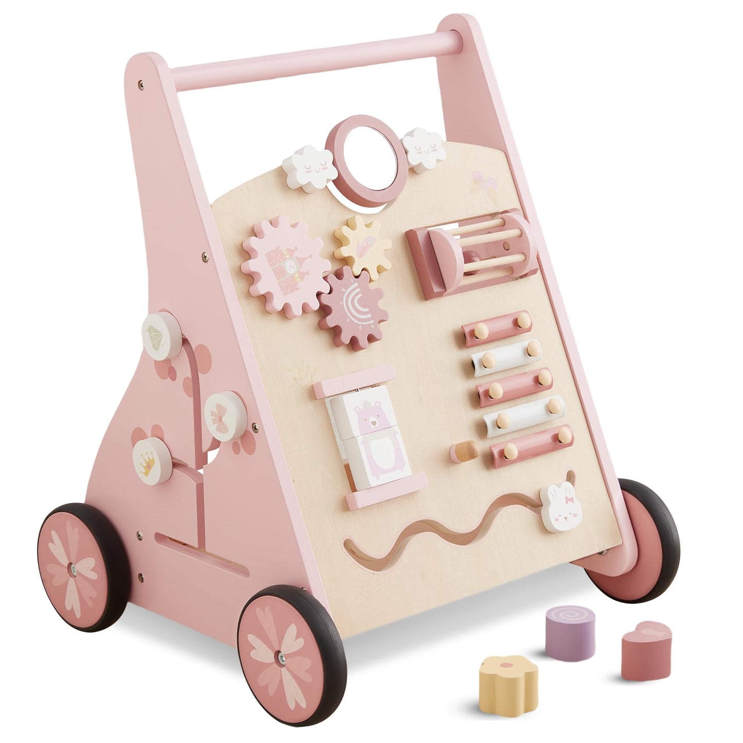 Beright Wooden Baby Walker Push And Pull Learning Activity Walker Kids Activity Toy Multiple Activities Center Develops Motor Sk