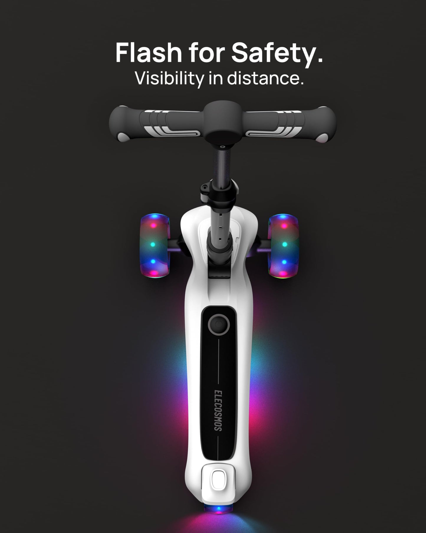 Elecosmos Kids Electric Scooter For Age 4-9, Light Up 3 Wheeled Scooter With Big Led Wheels, Flashing Deck, 3 Adjustable Heights
