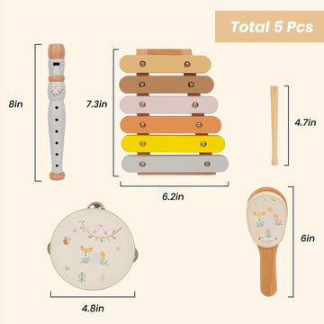 Wooden Musical Instruments Set for Toddlers 1-3, Natural Wood Percussion Instruments Xylophone Gift Set for Girls Boys Kids ,Pre