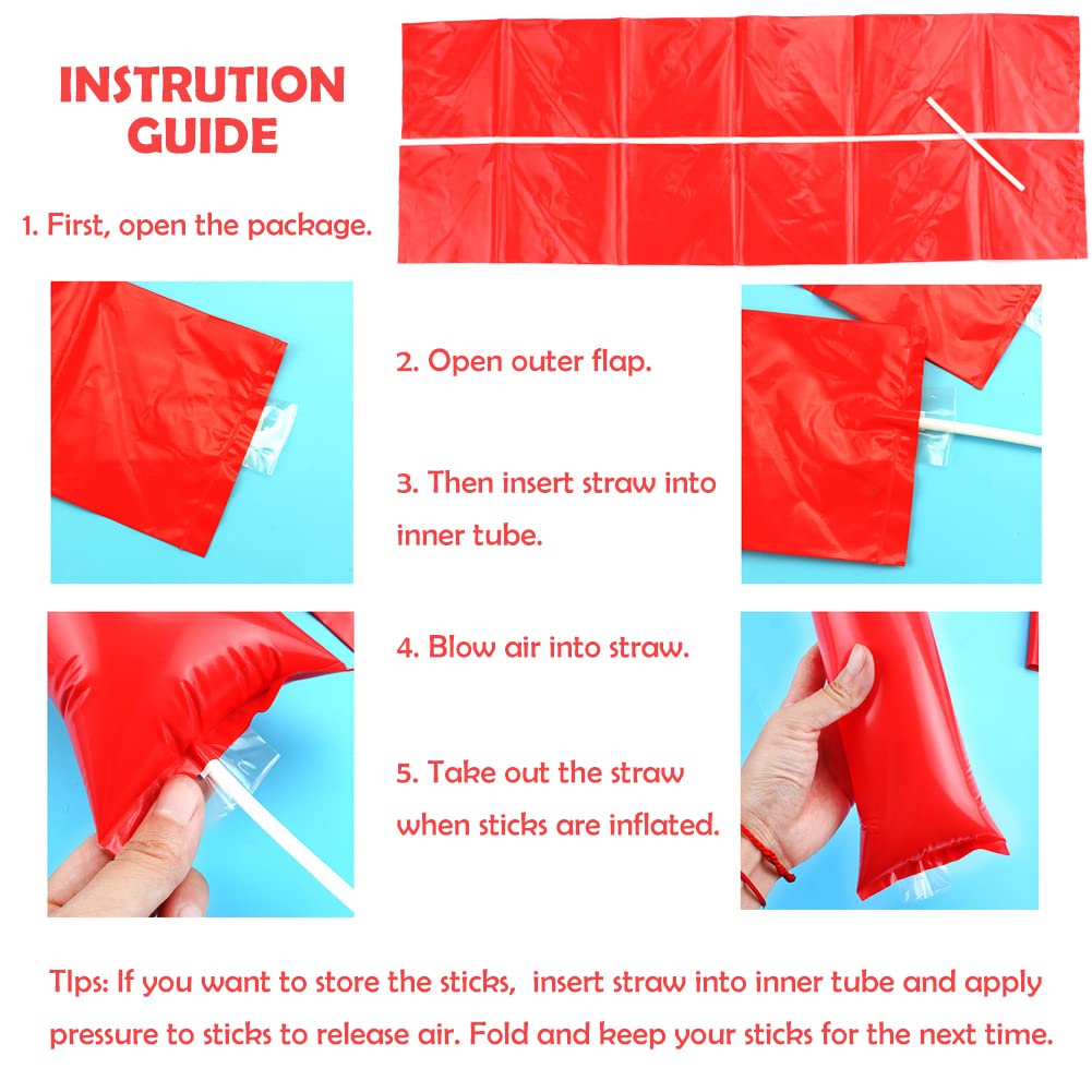 Hooshing 40Pcs Metallic Red Bam Bam Thunder Sticks Inflatable Noisemakers Cheerleading Plastic Clap Hands Outfit For Cheering Pa