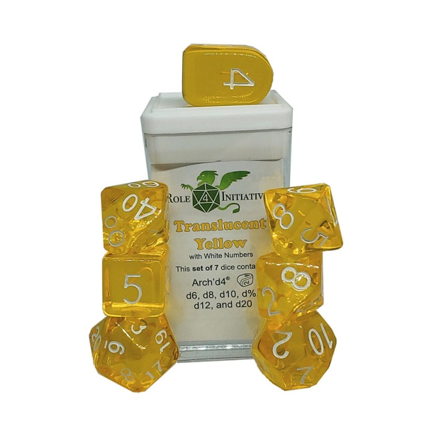 Role 4 Initiative Polyhedral Dice - Translucent Yellow W/White And Arch'D4 (7)