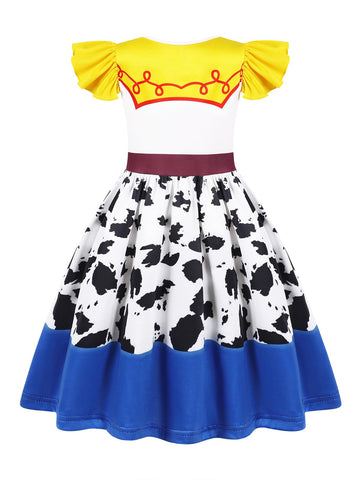 Sukyfecde Jessie Dress Up Girls Kids Birthday Outfit Toddler Halloween Costume Role Play Princess Dresses Cowgirl Clothes 5-6 Ye