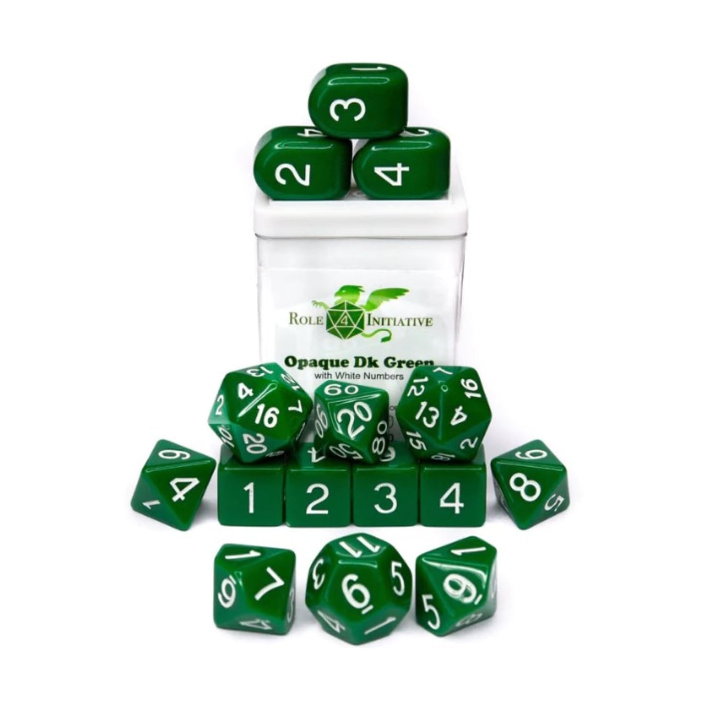 R4I Dice W/Arch'D4: Opaque - Dark Green W/White (15)