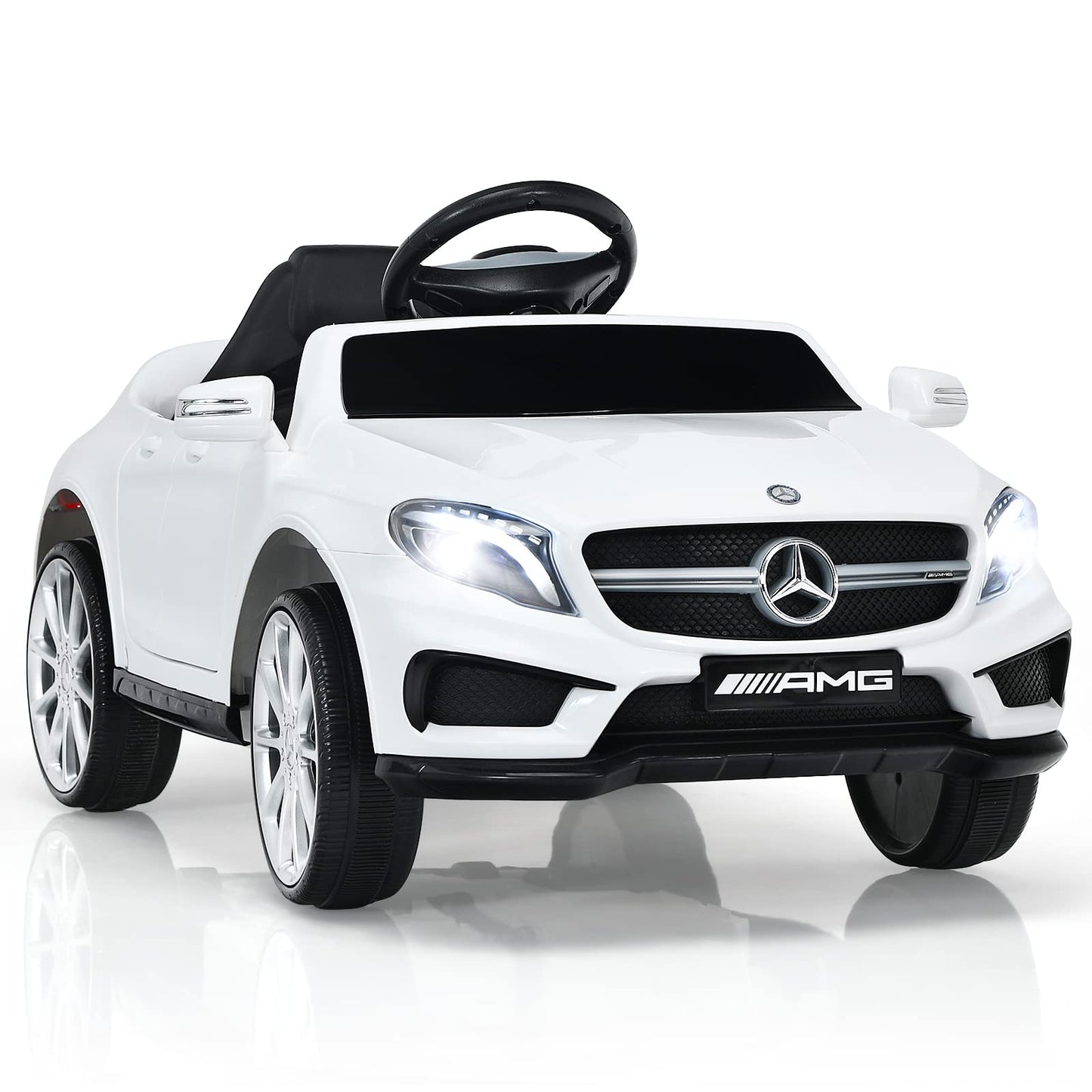 Olakids Kids 12V Electric Ride On Car, Licensed Mercedes Benz Gla45 Vehicle For Toddler With Control Remote, Battery Powered Toy With Music, Usb, Mp3, 2 Speeds, Wheels Suspension, Led Lights (White)