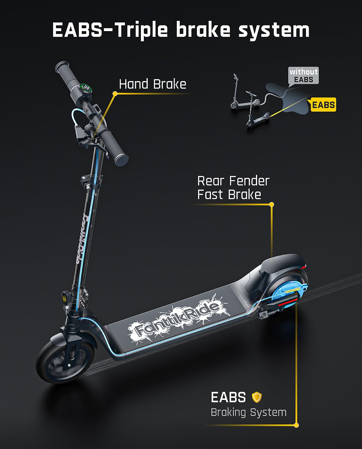 Fanttikride T10 Electric Scooter For Kids 4.3-5.6 Ft,200Wmotor,Led Battery Level,7/10/12 Mph, Height Adjustable And 45W Fast Cha