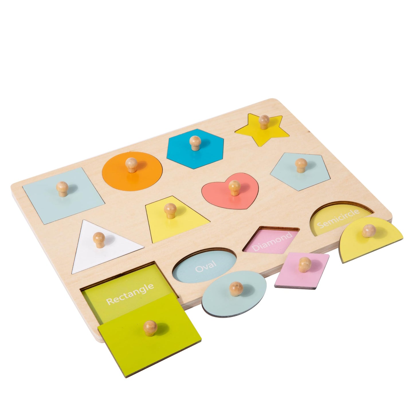 Adena Montessori Wooden Shape Peg 12 Piece Of Colorful Shape Cognition Knob Puzzles Baby & Toddler Development Toy