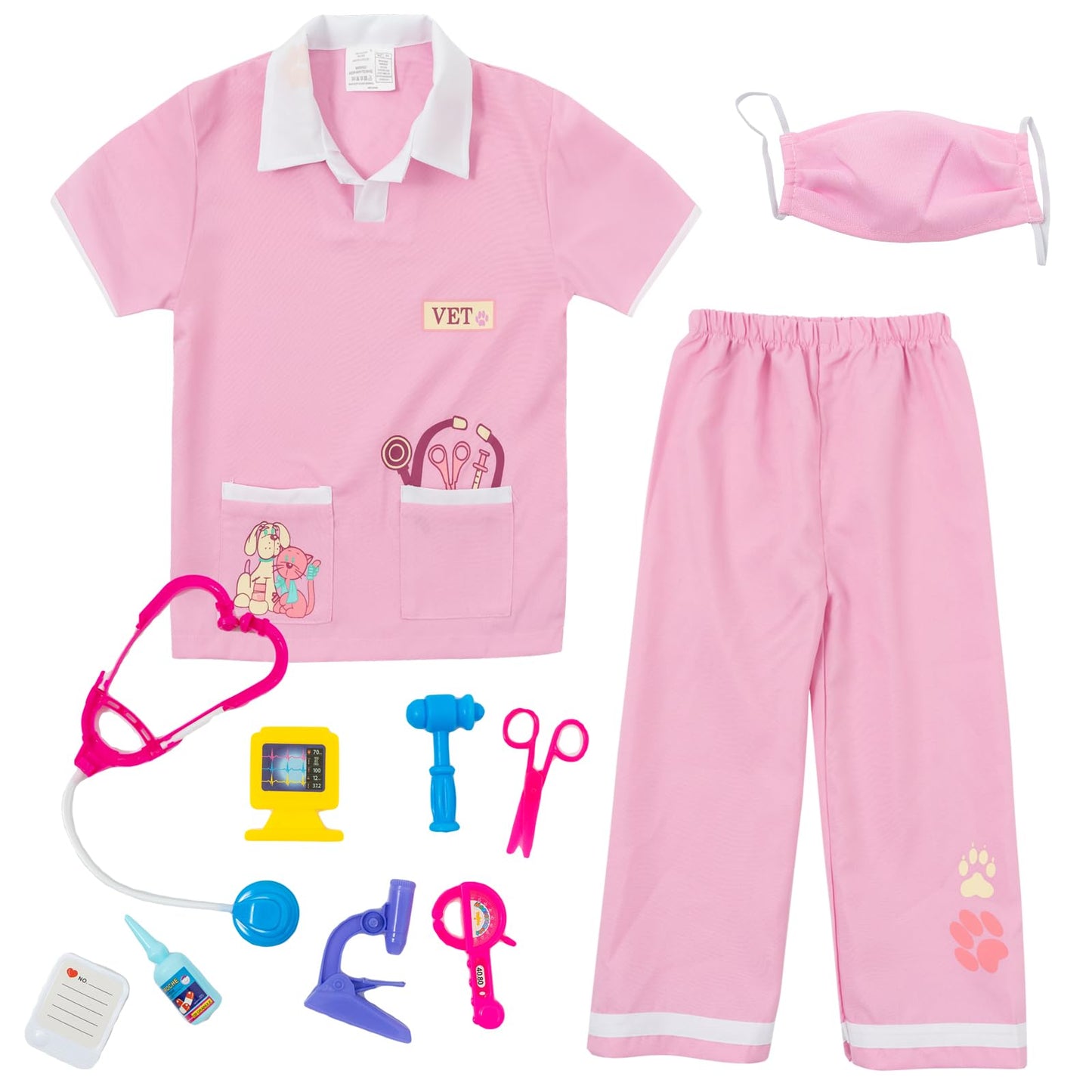 Lontakids Kids Animal Doctor Role Play Costume Veterinarian Pretend Play Dress Up Set With Medical Kit (8-10 Years, Pink)