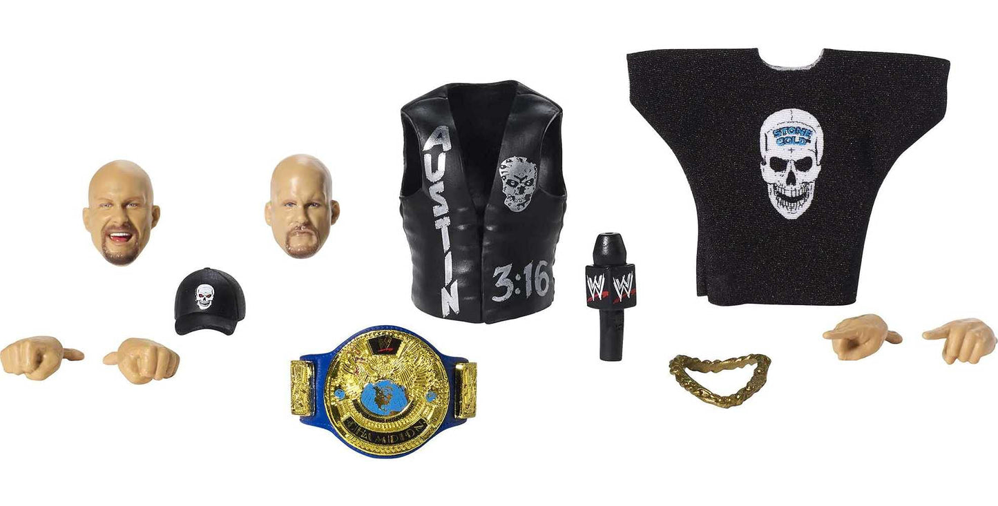 Wwe Mattel Ultimate Edition Stone Cold Steve Austin Action Figure, 6-In / 15.24-Cm, With Interchangeable Heads, Swappable Hands & Entrance Gear For Ages 8 Years Old & Up