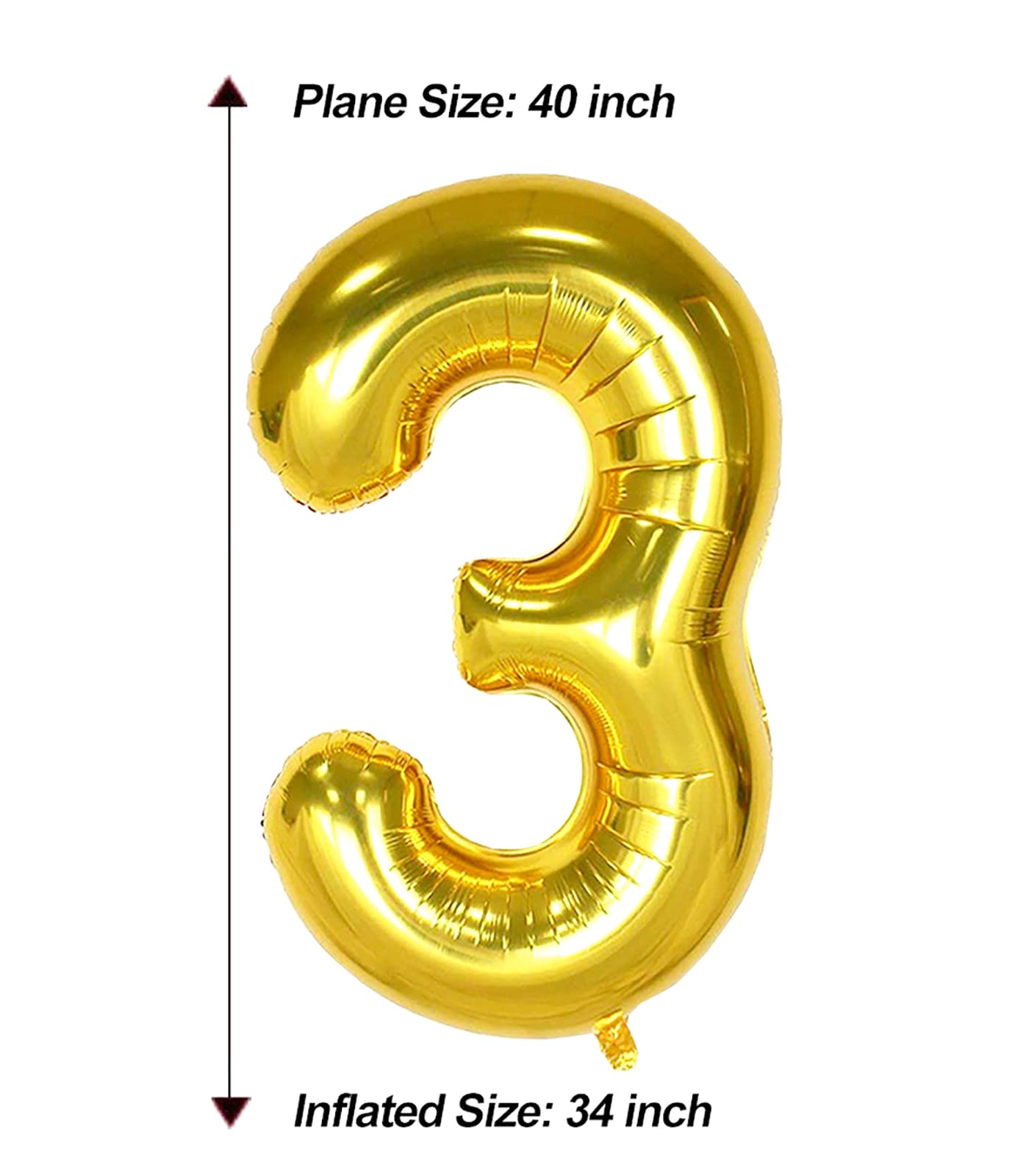 Aule 40 Inch Big Gold 3 Balloon Number Large Foil Helium Number Balloons 0-9 Jumbo Giant Happy 3Rd Birthday Party Decorations Fo