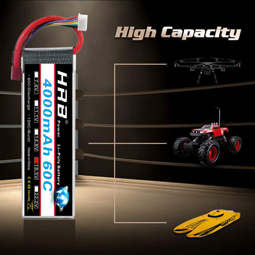 HRB 5S 4000mAh Lipo Battery 18.5V 60C RC Lipo Battery Pack Compatible with RC Car RC Airplane RC Truck RC Boat
