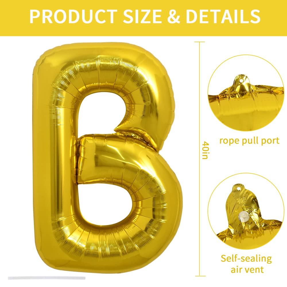 Toniful 40 Inch Large Gold Letter B Balloons Helium Balloons,Foil Mylar Big Balloons For Birthday Party Anniversary Supplies Dec