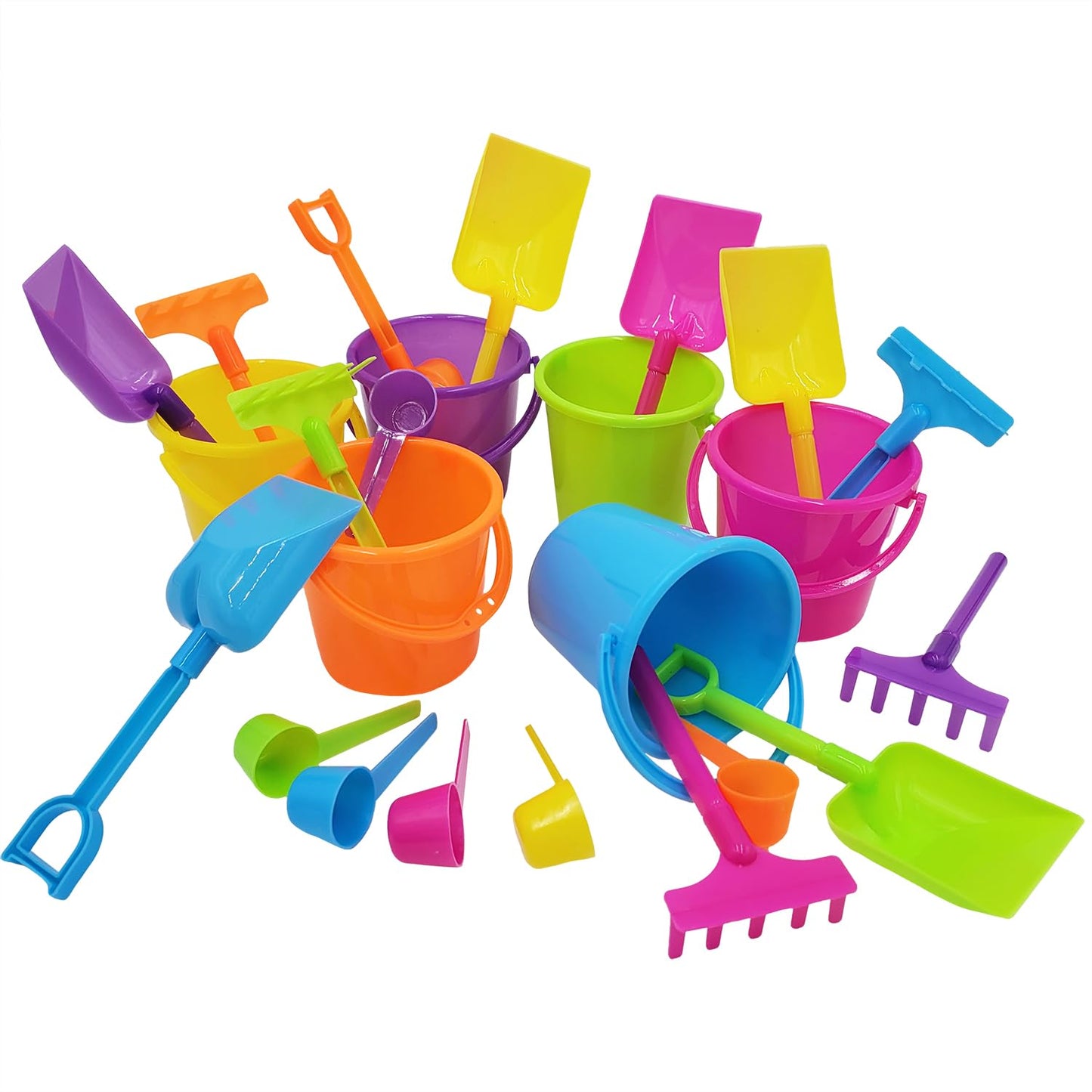 The Dreidel Company Mini Beach Playsets, Play Set Includes 1 Sand Bucket, 1 Shovel, 1 Rake, and 1 Scoop, Birthday Treats for Boy