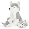 Muiteiur Plush Husky Dog Stuffed Animal, Soft Cotton, Gray, 16-inch, Zippered Belly with 2 Cute Baby Puppies, Great Gift for Kids