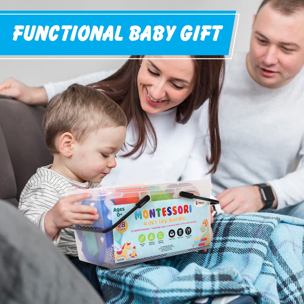 Vynstar Montessori Toys for Babies 6-12 Months & Up - 28-Piece Set of Silicone Baby Sensory Toys for Learning & Development - 4-