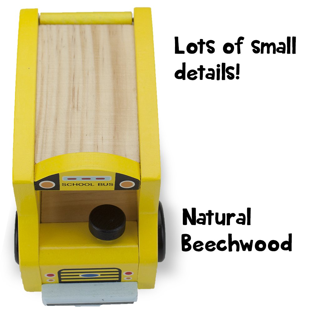 Wooden Wheels Natural Beechwood Chunky Cars and Vehicles Imagination Generation | for Children +12 Months | Yellow School Bus