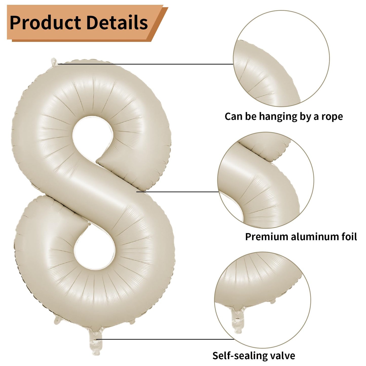 Biapian 40 Inch Cream Number 8 Balloons, Cream White Large 8Th Birthday Balloons With 18'' Foil Cream Heart Balloon Helium For 8