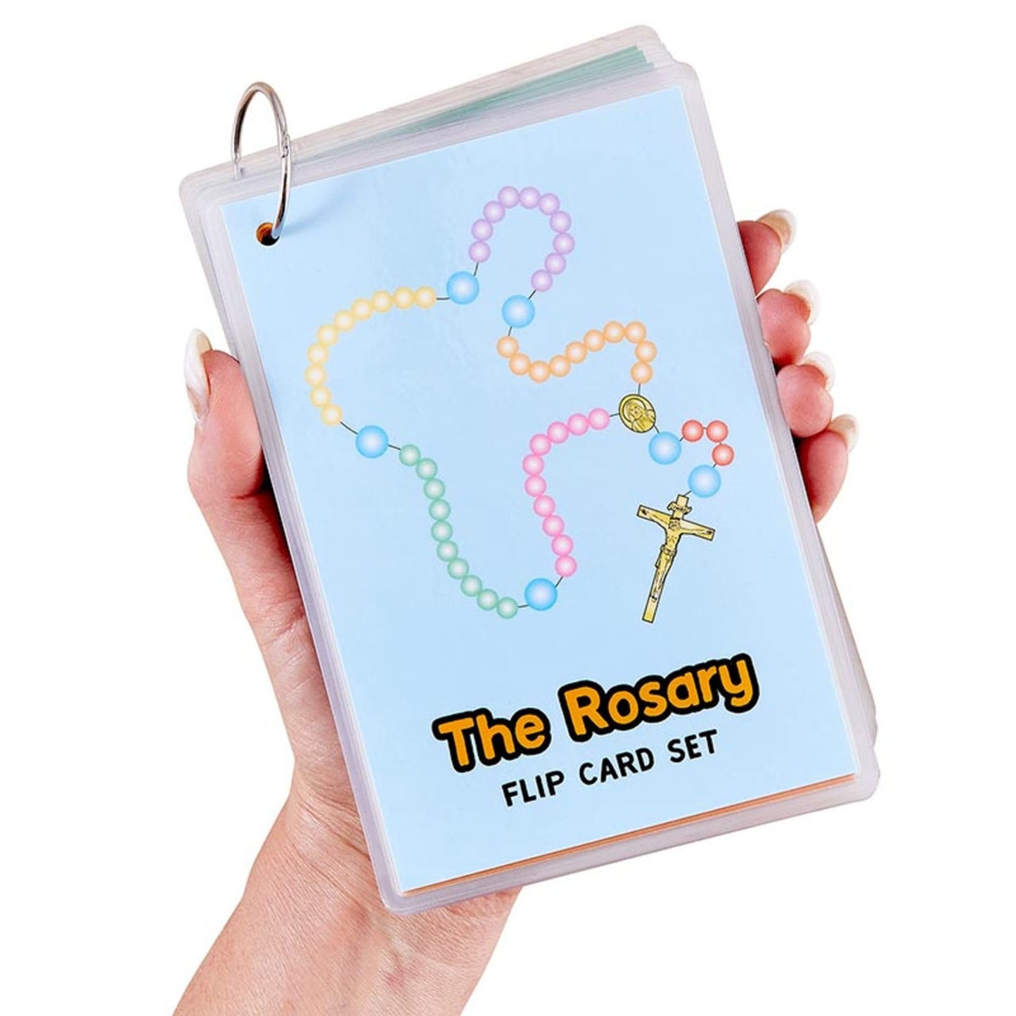 Needzo The Rosary Jumbo Flip Card Set, Catholic Sunday School Learning Supplies, Bible Study Trivia For Family, Set Of 27 Cards