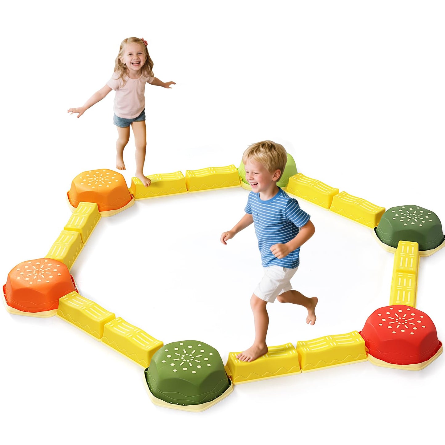 HappyField Balance Beam for Kids 18Pcs Non-Slip Stepping Stones Obstacle Course for Toddlers 3 Years + Indoor Outdoor Balance Bo