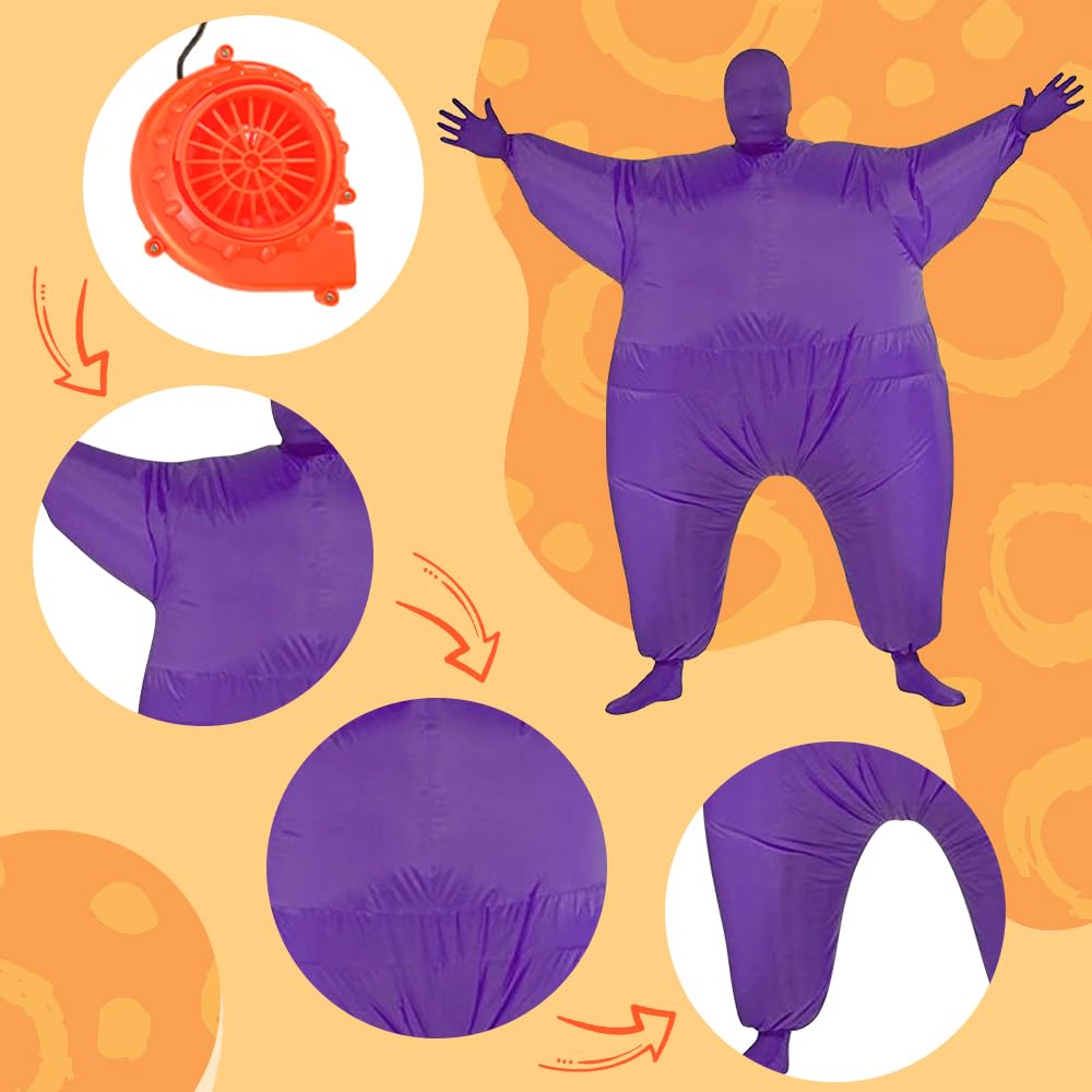 Qshine Inflatable Full Body Jumpsuit Cosplay Costume Halloween Funny Fat Suit Fancy Dress Blow Up Party Toy (Purple)