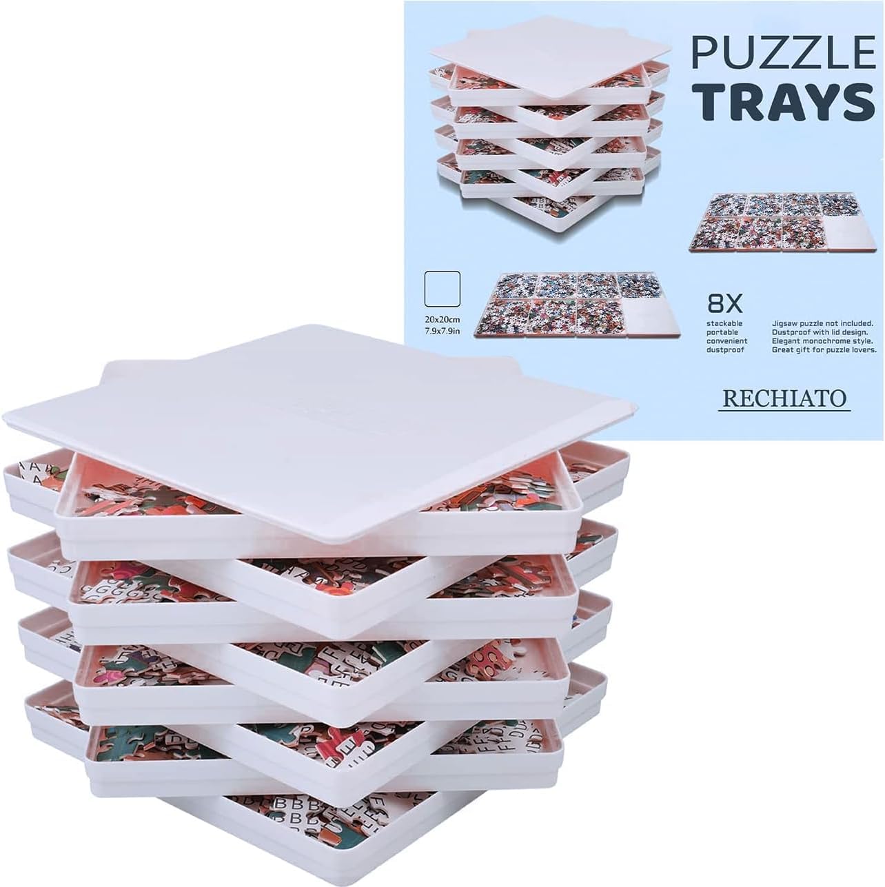 Wishdiam 8 Puzzle Sorting Trays Fit Up To 2000 Pieces Puzzles Jigsaw Puzzle Trays Puzzles Accessories Puzzle Stacking Trays Gift For Puzzlers(White)