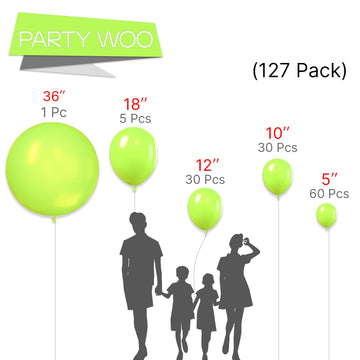 Partywoo Lime Green Balloons, 127 Pcs Lime Balloons Different Sizes Pack Of 36 Inch 18 Inch 12 Inch 10 Inch 5 Inch Yellowish Green Balloons For Balloon Garland Or Arch As Party Decorations, Green-Y6