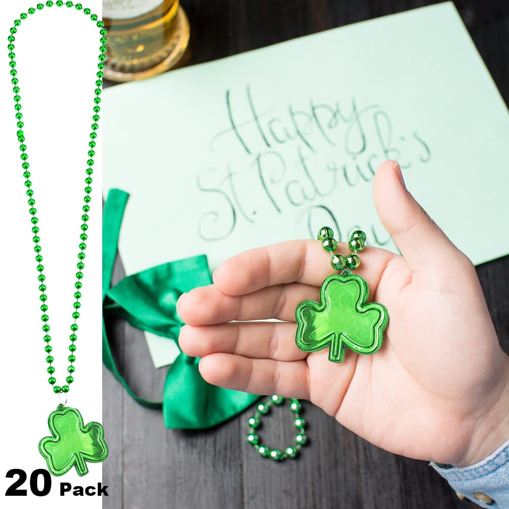 Umeelr St. Patrick'S Day Necklaces, 20 Pcs Green Shamrock Beads Necklace For Saint Patricks Day Party Favors