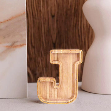 Weidu77 Twenty-Six English Alphabet A-Z Letter Piggy Bank,Large-Capacity Transparent Wooden Alphabet Piggy Bank,Personalized Coin Savings Box, Name Diy Creative Purchase Combination.(J)