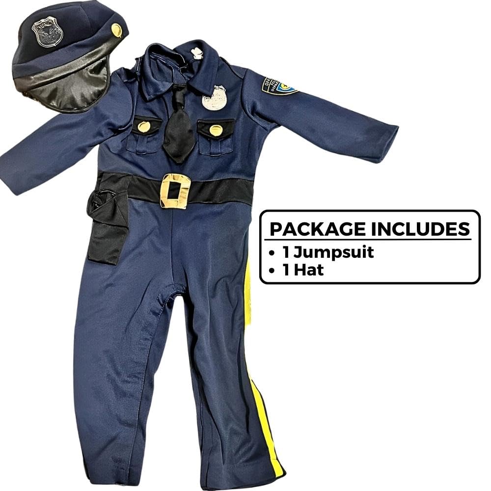 Amscan Navy Blue Polyester Cop Recruit Jumpsuit & Hat Set - (18-24 Months) - Police Officer Costume for Parties