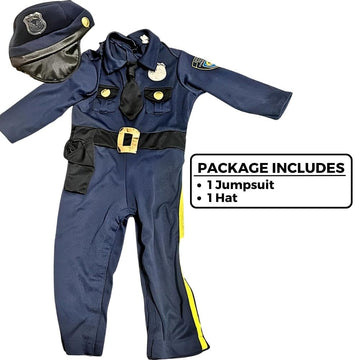 Amscan Navy Blue Polyester Cop Recruit Jumpsuit & Hat Set - (18-24 Months) - Police Officer Costume for Parties