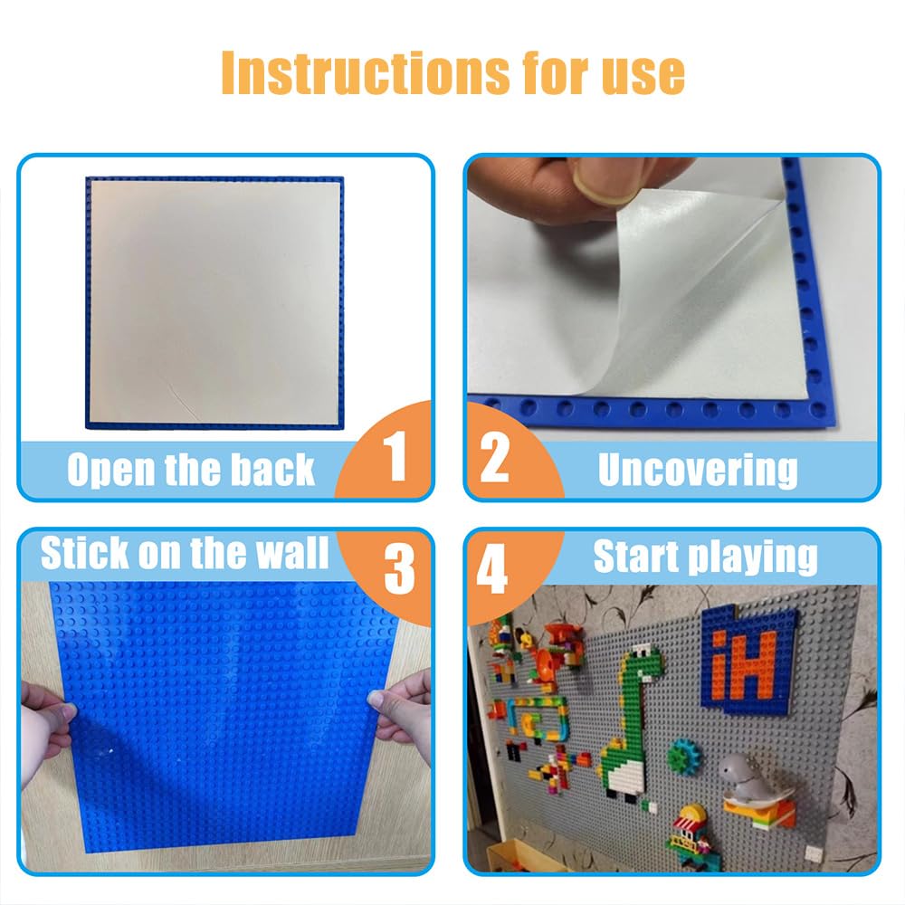 8 Pack Peel And Stick Baseplates, Stickers Baseplates, Compatible With All Major Brands - 10 Inch X 10 Inch (8 Blue)
