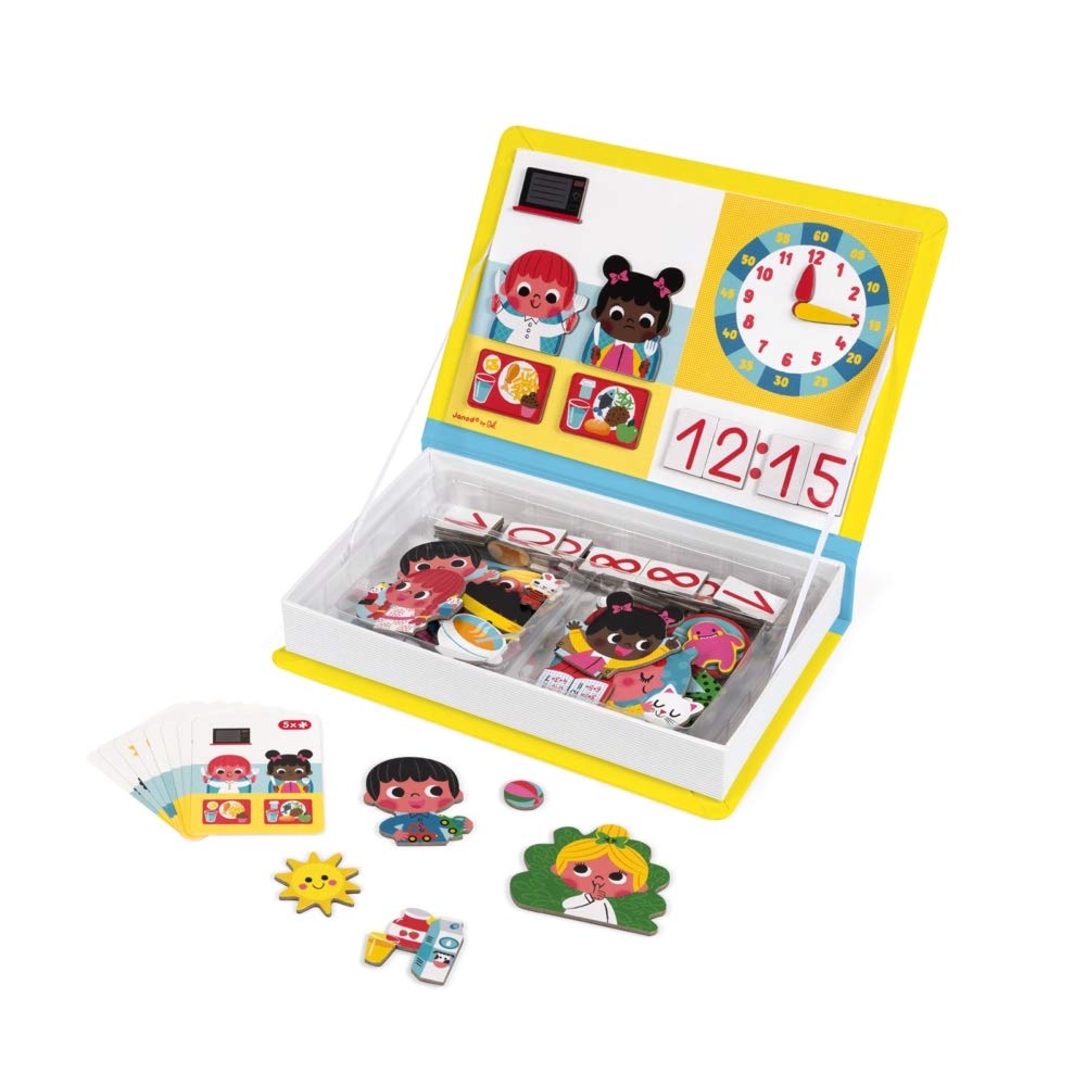 Janod MagnetiBook Magnetic Telling Time Game - 94 pcs - Ages 3+ - Cardboard - Learning Time - Model J02724