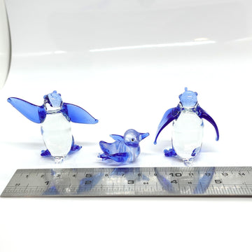 Sansukjai Set 3 Penguins Miniature Figurines Animals Hand Blown Glass Art Collectible Gift Decorate (Clear Blue)