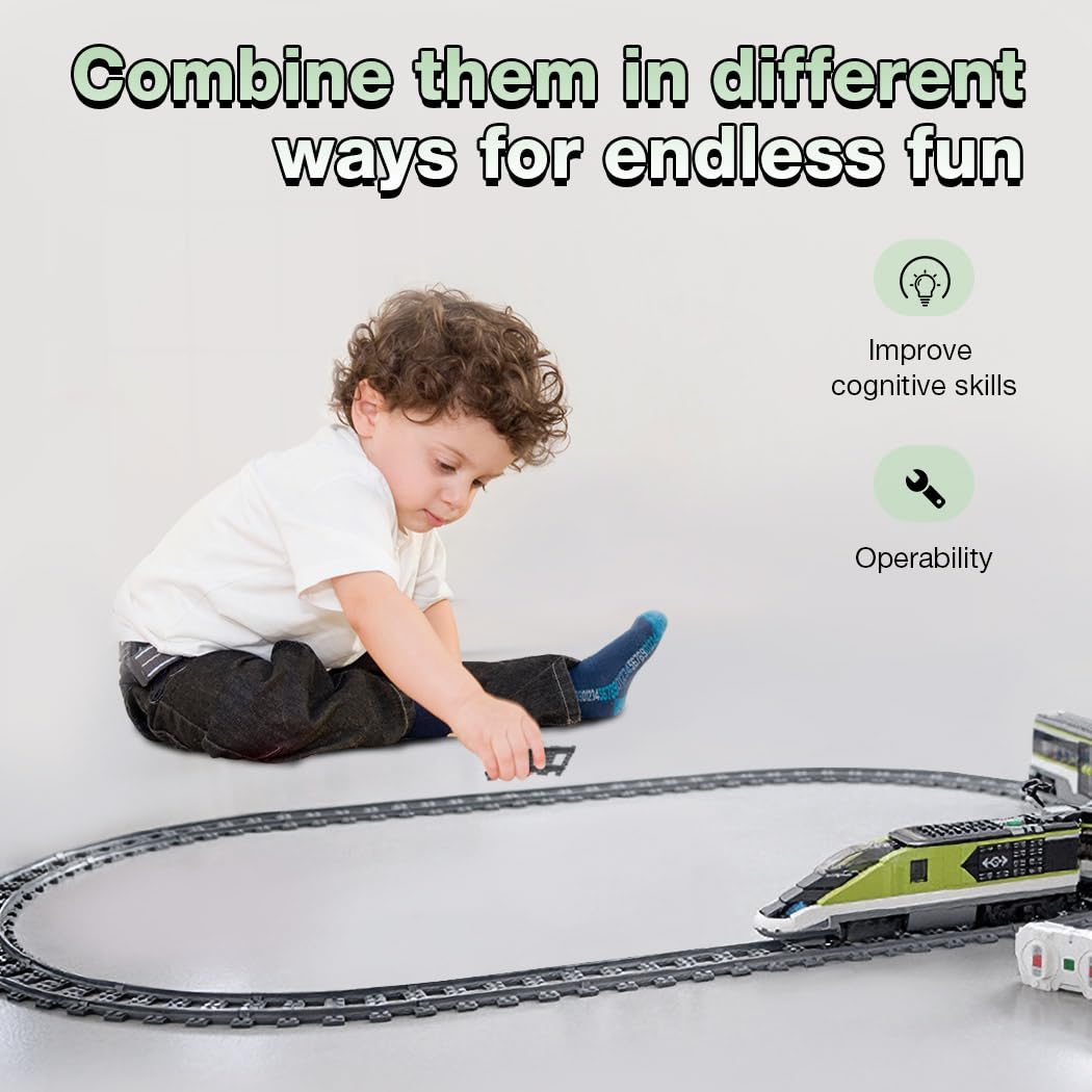 Etarnfly Classic City Train Tracks, 32Pcs Curved And 6Pcs Straight With 1 Integrated Split Train Tracks - Railroad Building Toy