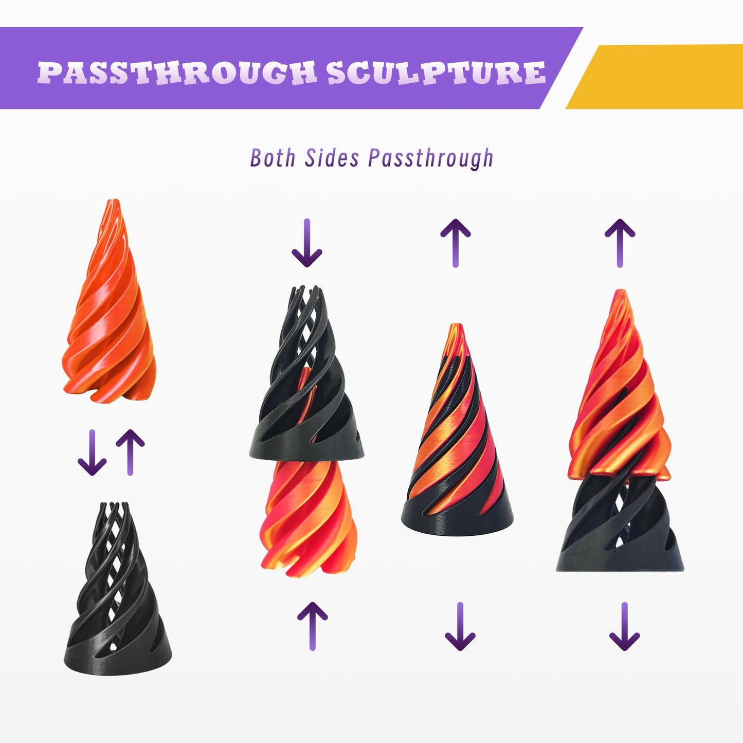 Impossible Pyramid Passthrough Fidget Toys,3D Printed Impossible Cone,Spiral Cone Fidget Toy,Desktop Ornament Fidget Toys (Gradi