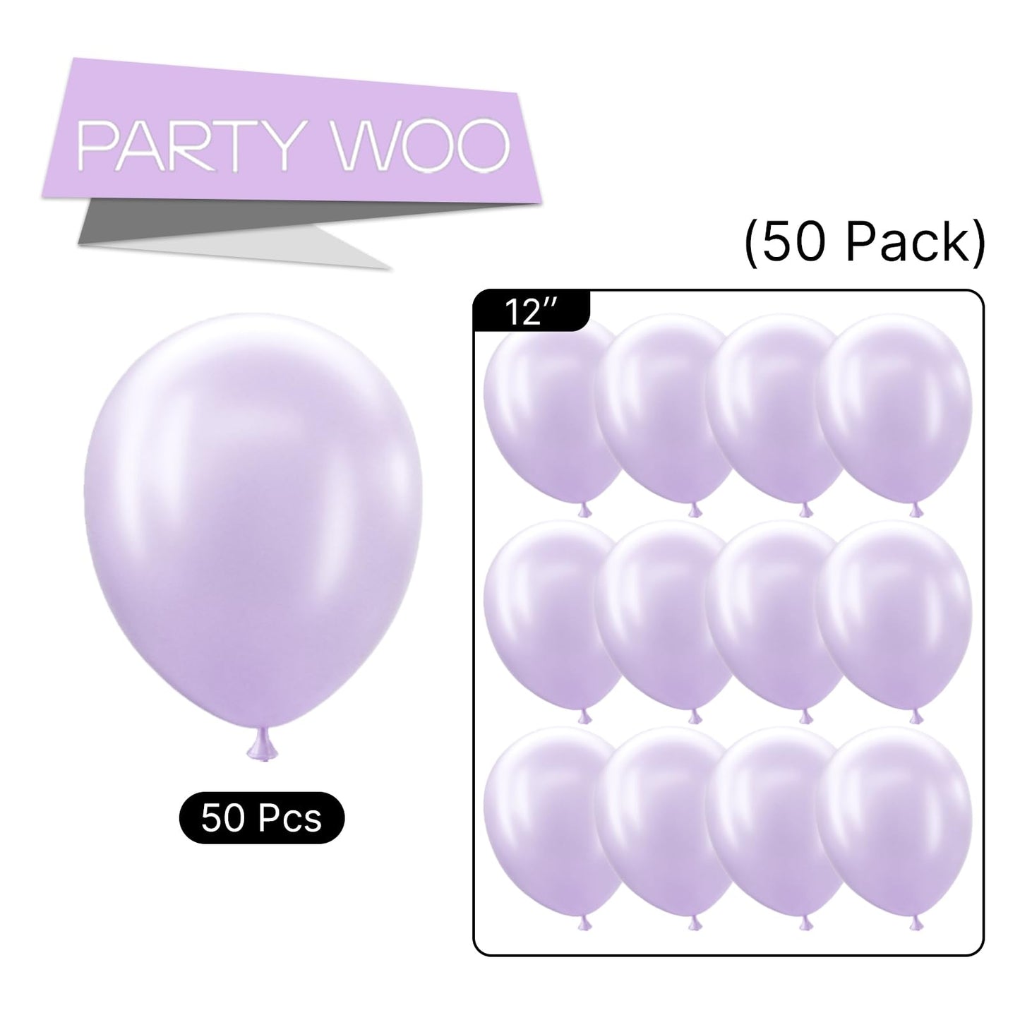 Partywoo 50Pcs Pearl Light Purple Balloons, 12Inch, Latex, For Balloon Garland, Birthday, Wedding Decorations