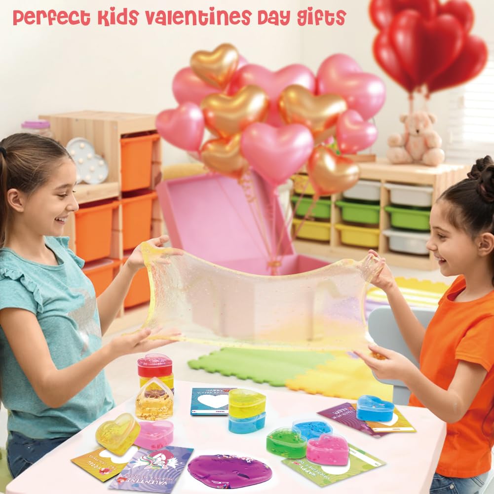 WODMAZ 28 Pack Slime Party Favors, Heart Shaped Slime Kit for Kids Valentine Exchange Gift, Stress Relief Fidget Toys, Goodie Ba