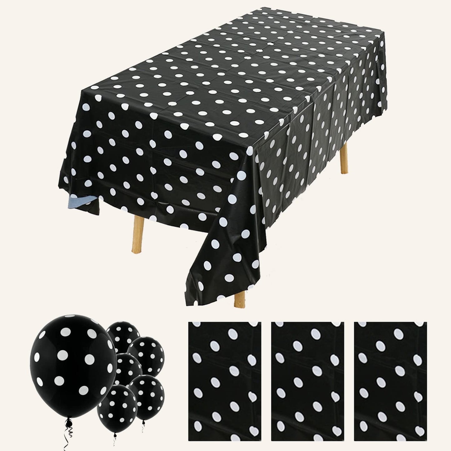 Zjdhpty 3Pack Tablecloths For Rectangle Tables Black Polka Dot Plastic Disposable Table Cloths For Parties Mini Mouse Table Clot